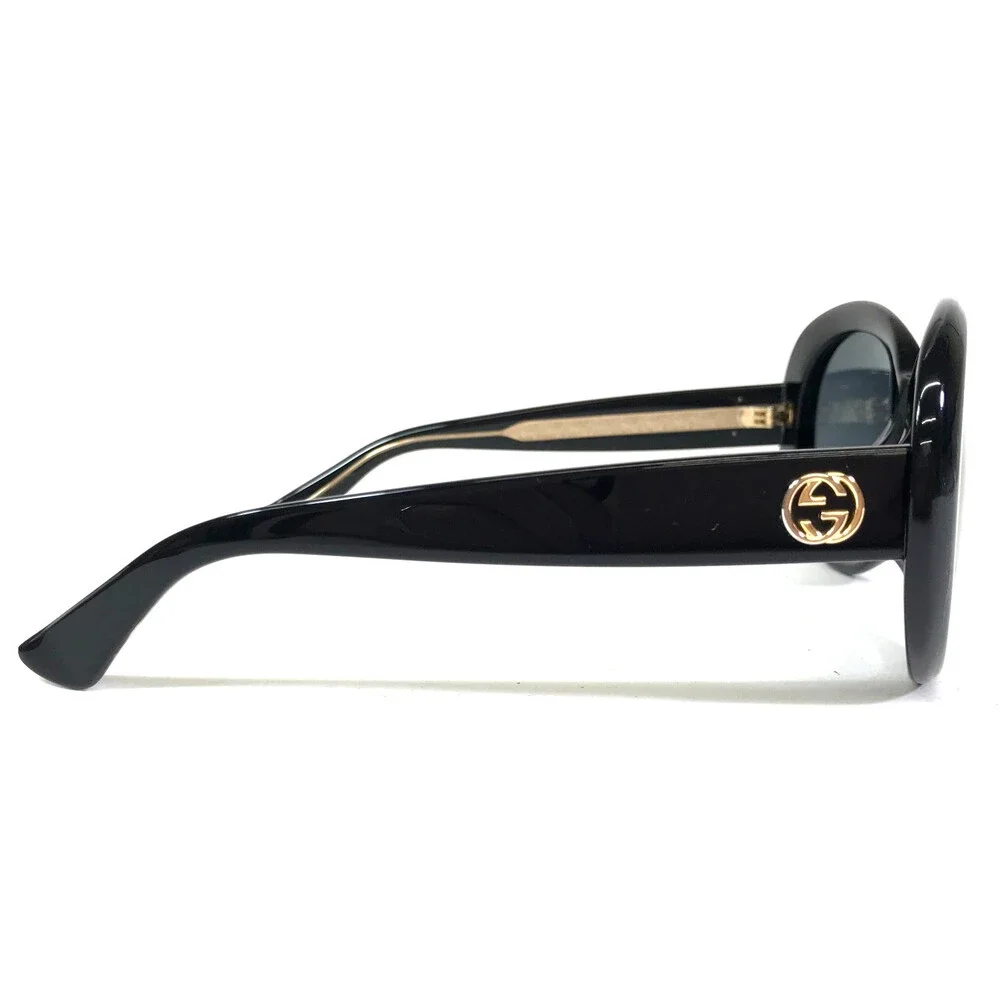 Gucci Sunglasses GG0139SA 001 Polished Black Gold Asian Fit Frames w Gray Lenses